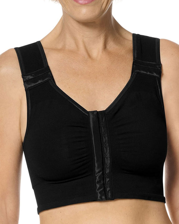 Amoena Lymph Flow Long Wire Free Front Closure Bra - Black