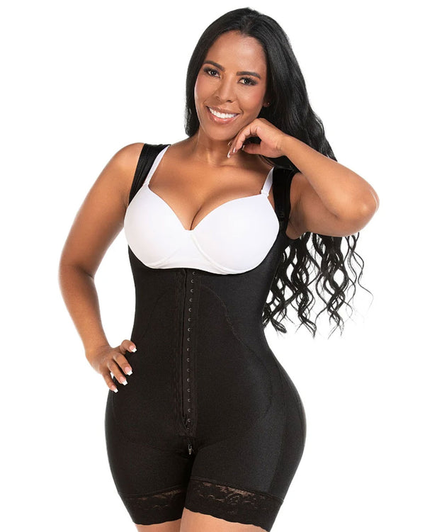 Fajas M & D Open Bust Post-Op Faja for Women Mid Thigh Shaper w/ Wide Adjustable Straps