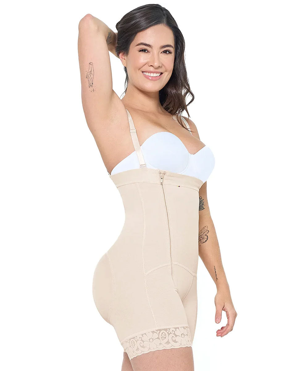 MariaE Fajas Faja Colombiana Postpartum & Daily Use Shapewear Bodysuit Short Length with Side Zipper & Open Bust