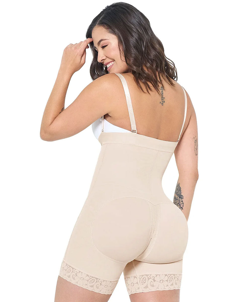 MariaE Fajas Faja Colombiana Postpartum & Daily Use Shapewear Bodysuit Short Length with Side Zipper & Open Bust