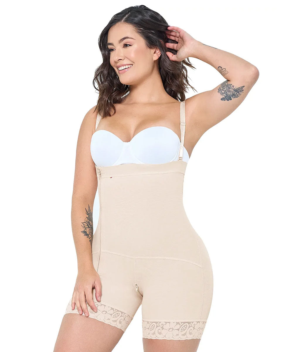 MariaE Fajas Faja Colombiana Postpartum & Daily Use Shapewear Bodysuit Short Length with Side Zipper & Open Bust