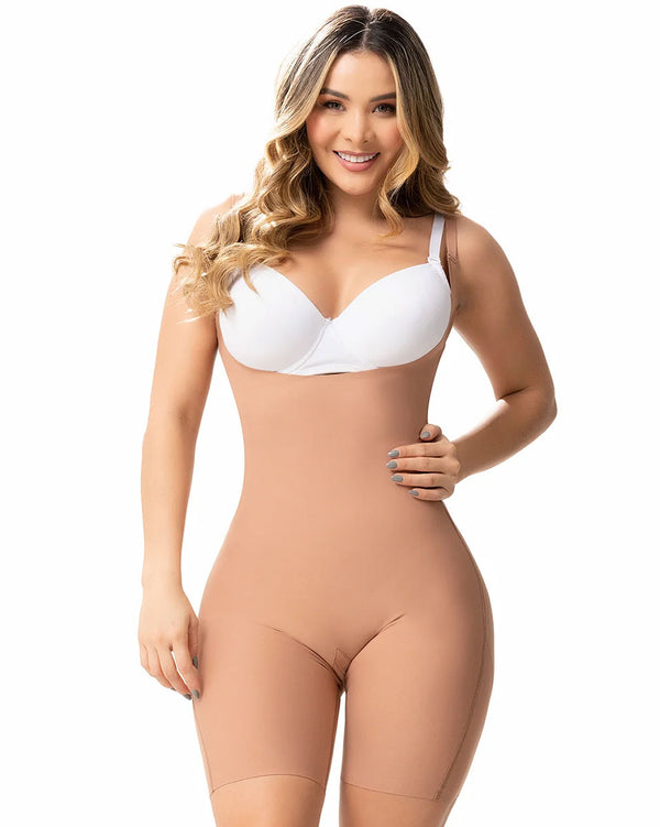 Fajas Sonryse Tummy Control Buttock Lift Shapewear Bodysuit Open Bust & Mid-thigh