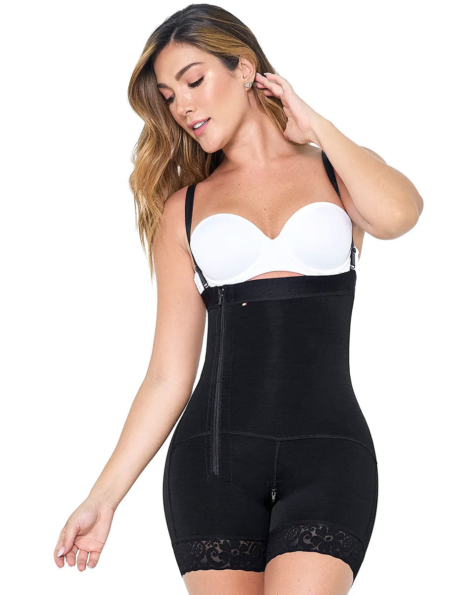 MariaE Fajas Faja Colombiana Postpartum & Daily Use Shapewear Bodysuit Short Length with Side Zipper & Open Bust