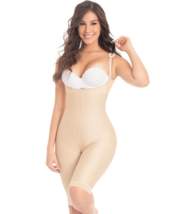 Fajas M & D Knee Length Open Bust Faja Colombiana Seamless Shapewear Tummy Control