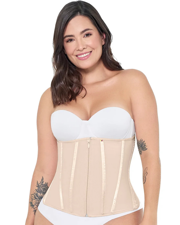 MariaE Fajas Waist Cincher Shapewear with front Zipper & Inner Hooks