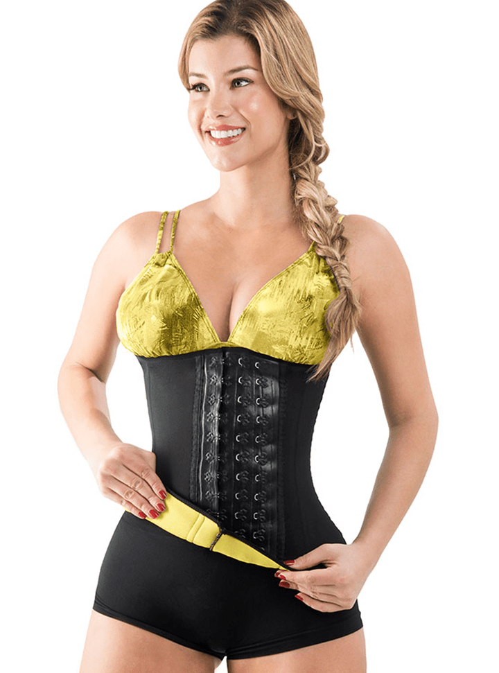 Fiorella Neo Latex Waist Cincher Corset 3 Hooks Black Faja