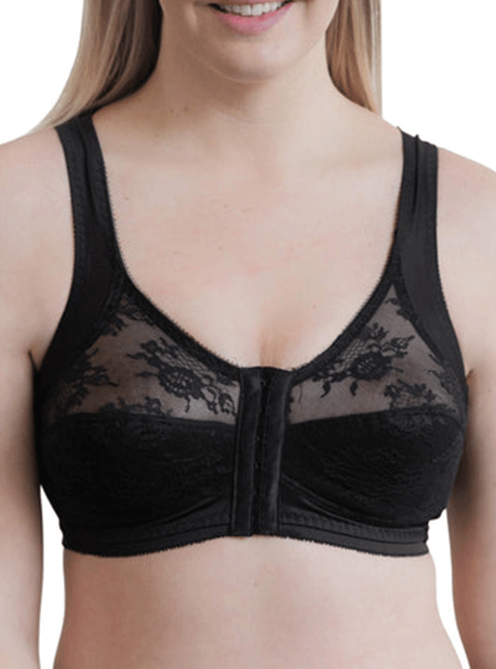 Rago Front Closure Back Support Bandeau Bra Black