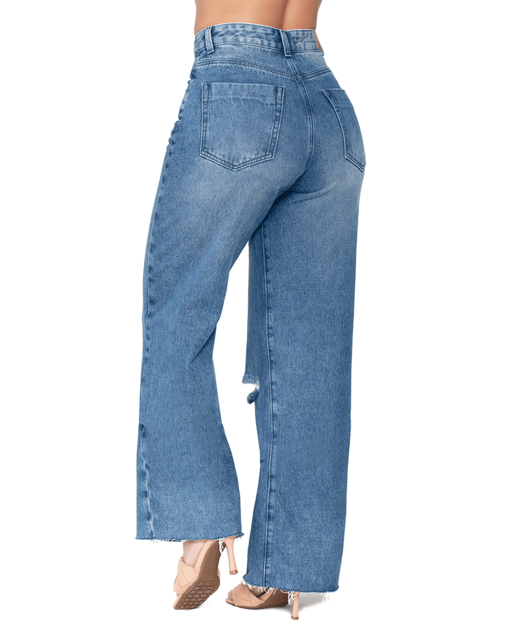 Lowla High Rise Wide Leg Distressed Denim Jeans Full Length