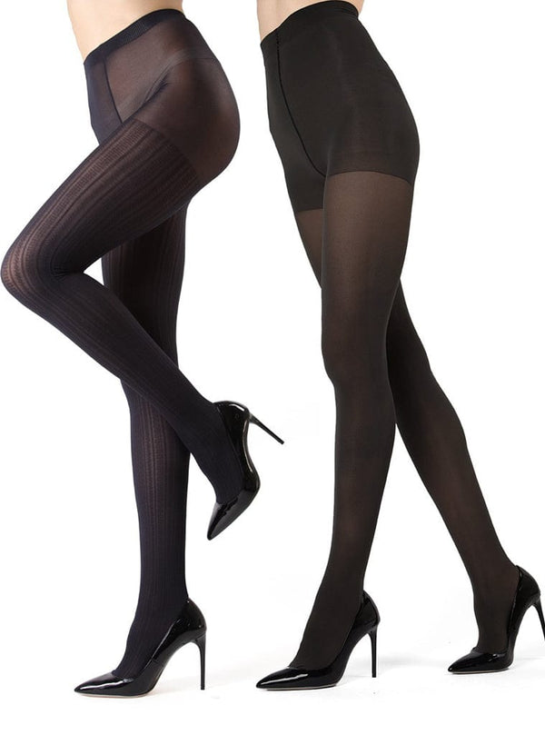 MeMoi Cable Ribbed/Solid 2-pair Control Top Tights